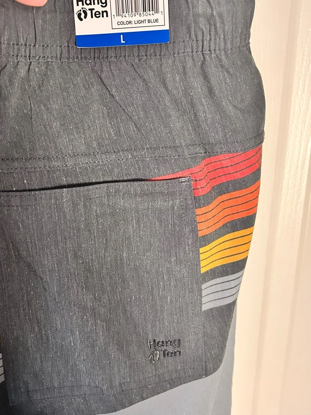 Hang Ten Mens Swim Trunks L Gray Board Shorts Beach Surf Pockets Lightweight NWT